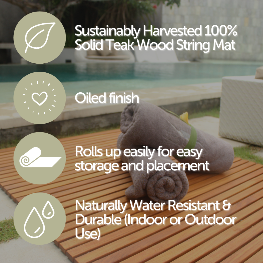 Wyoming Oiled Teak Shower and Bath String Mat 31.4″ x 19.6″
